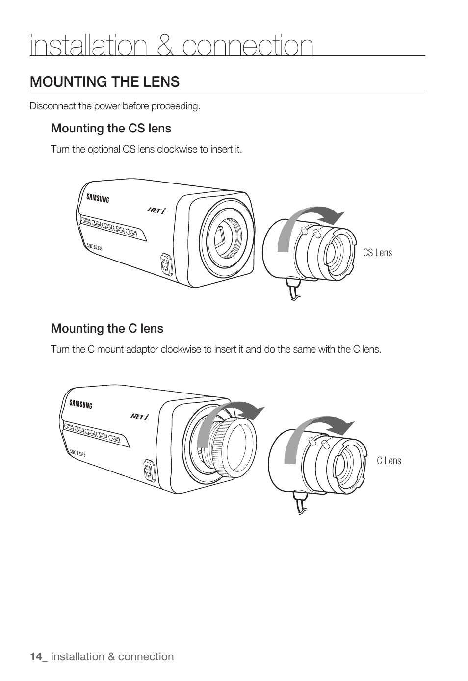 Installation & connection | Samsung SNC-B2335P User Manual | Page 14 / 111