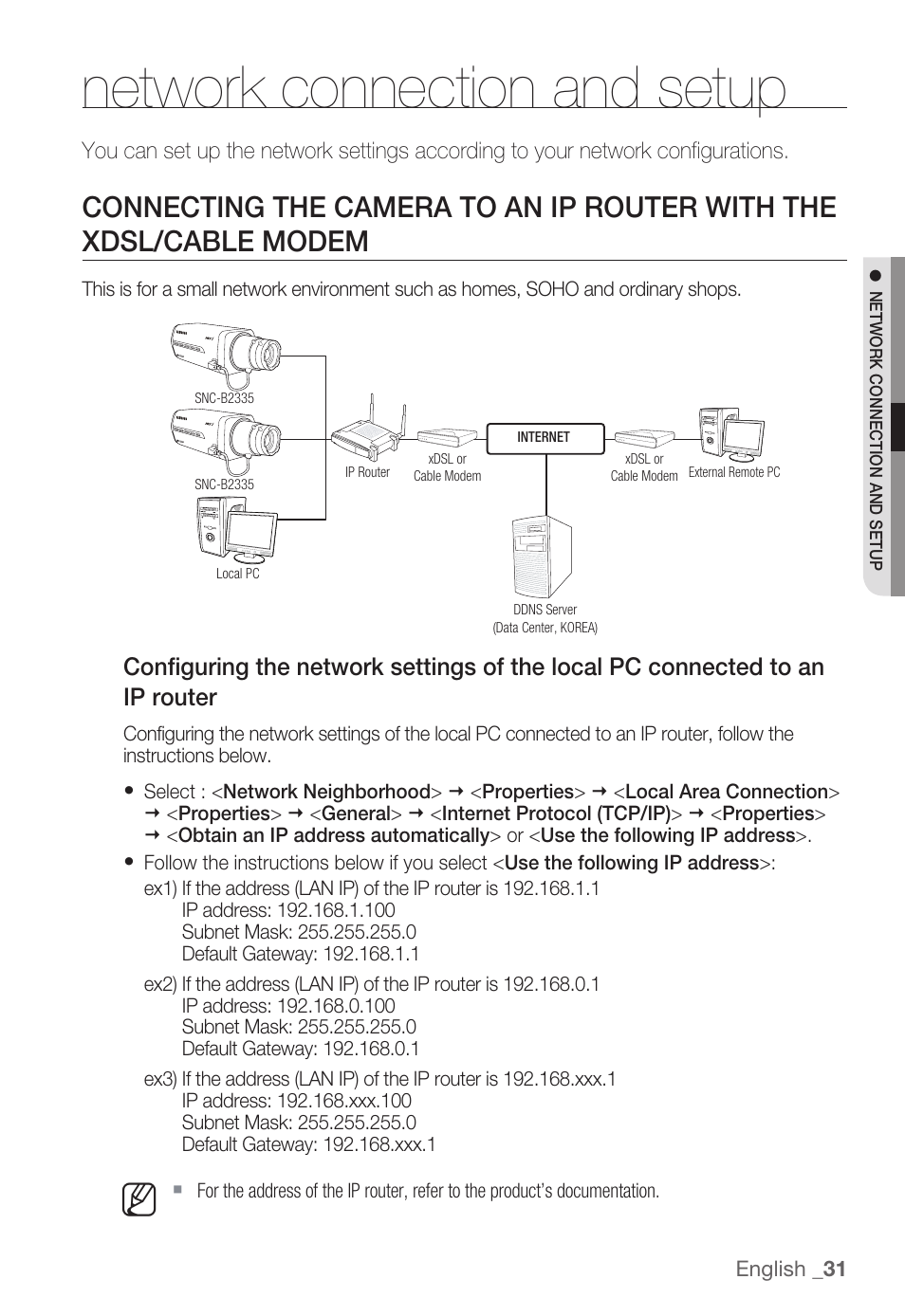 Network connection and setup | Samsung SNC-B2335P User Manual | Page 31 / 111