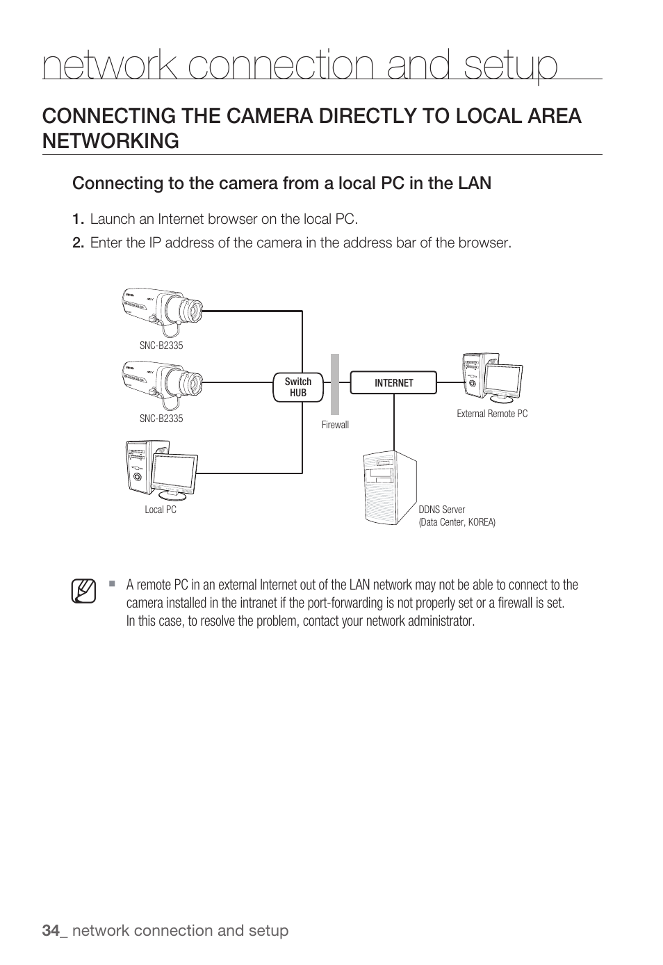 Network connection and setup | Samsung SNC-B2335P User Manual | Page 34 / 111