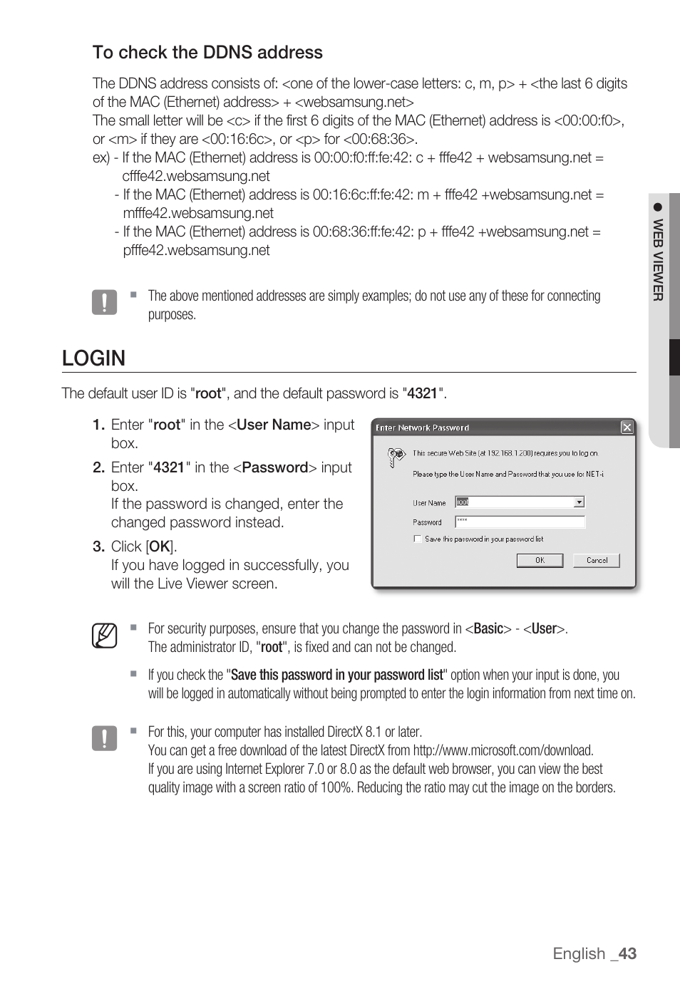 Login | Samsung SNC-B2335P User Manual | Page 43 / 111