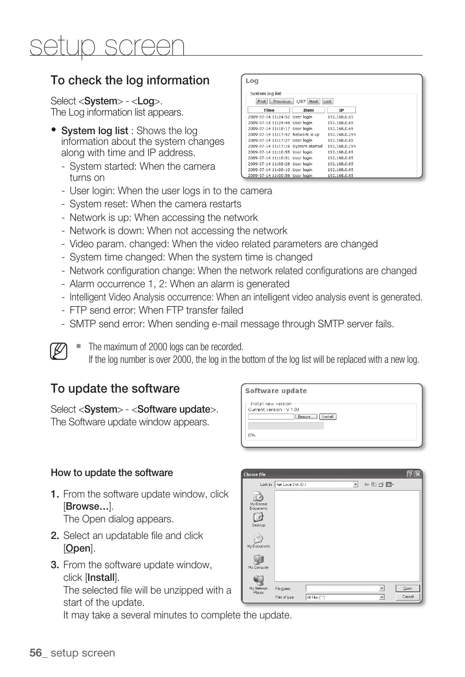 Setup screen | Samsung SNC-B2335P User Manual | Page 56 / 111