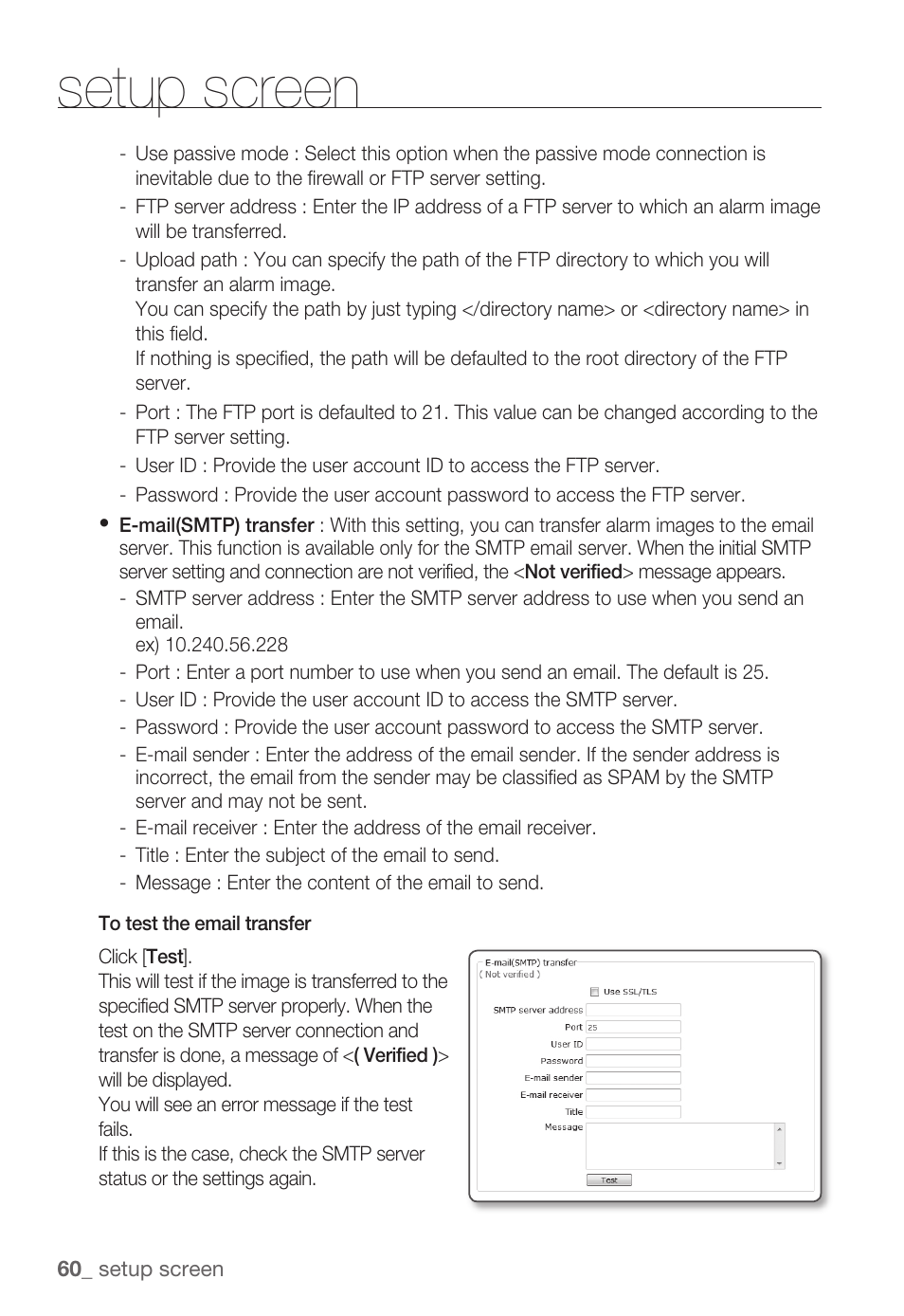 Setup screen | Samsung SNC-B2335P User Manual | Page 60 / 111