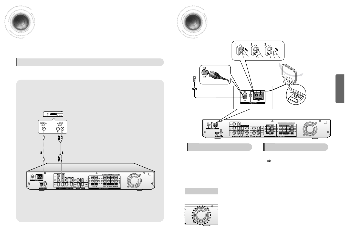 Connecting external component, Connecting the fm and am antennas | Samsung HT-AS600 User Manual | Page 9 / 26