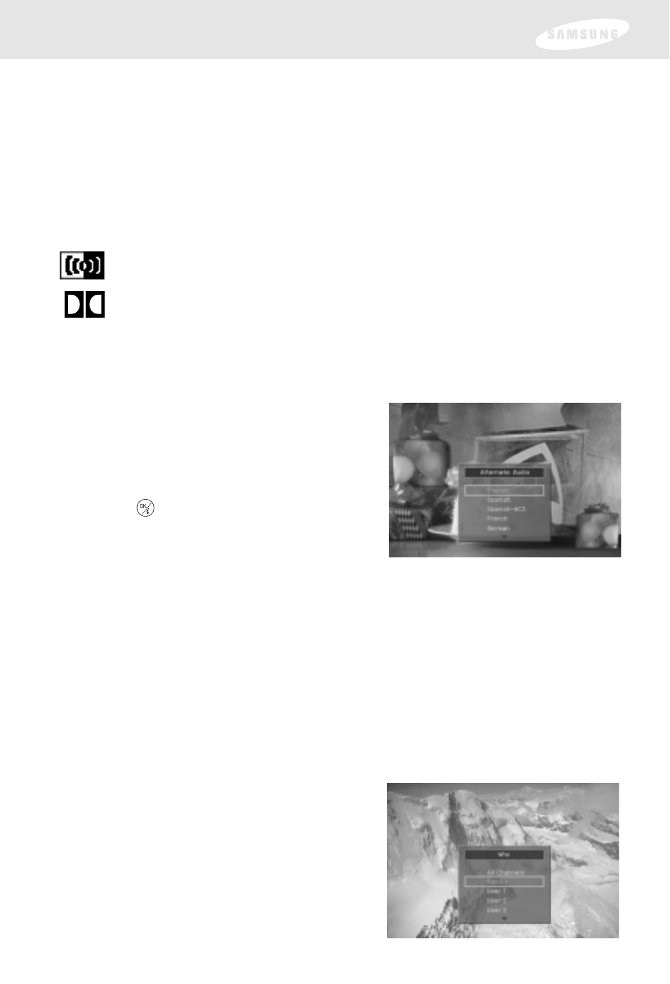 Chapter 3: watching tv, Choosing an alternate audio format for a program, Changing the user setting | Samsung SIR-S300W User Manual | Page 64 / 126