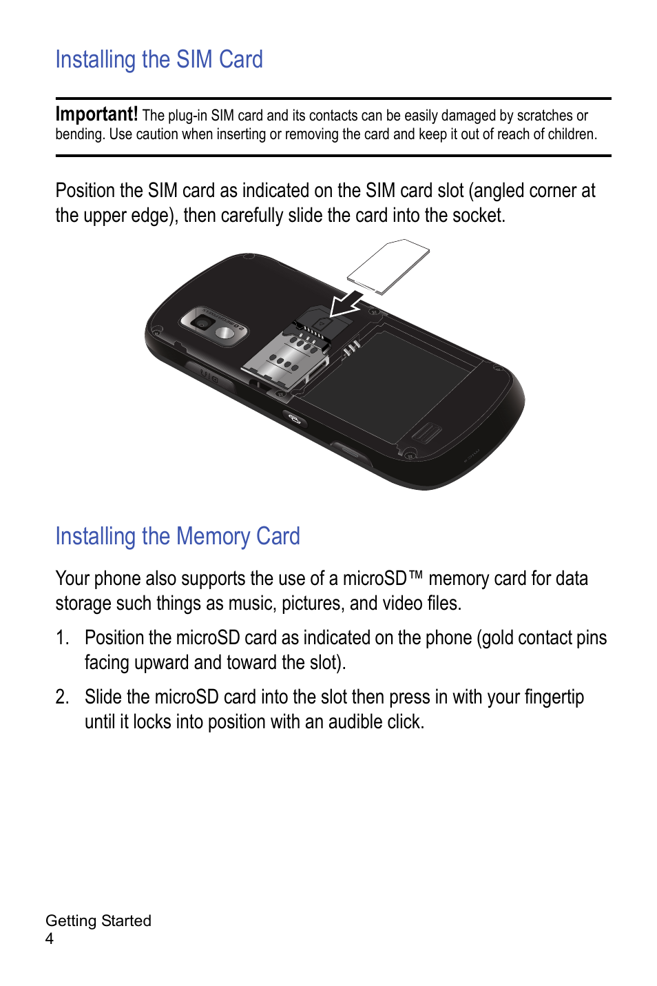Installing the sim card, Installing the memory card | Samsung A886 User Manual | Page 10 / 208