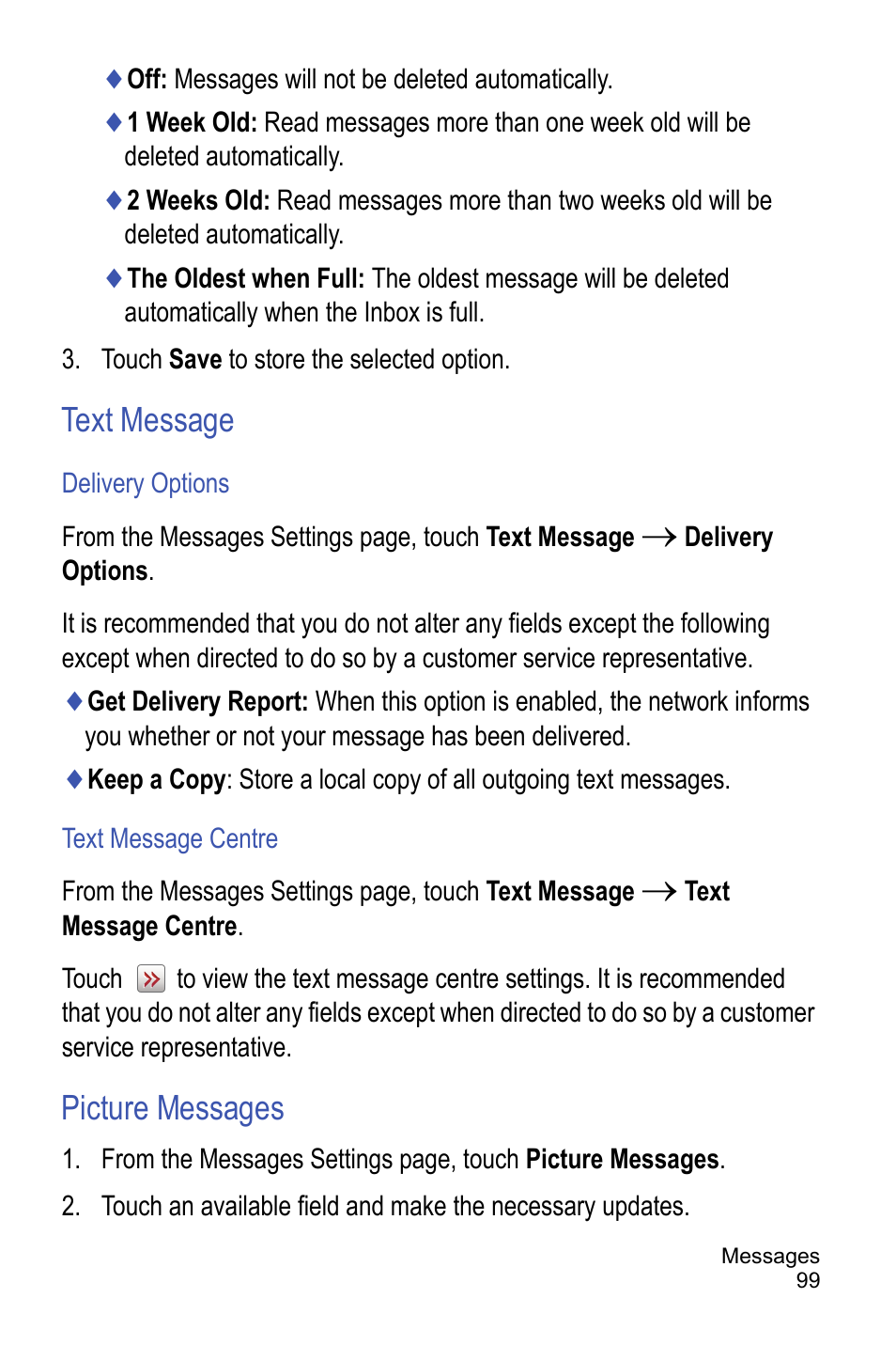 Text message, Picture messages | Samsung A886 User Manual | Page 105 / 208