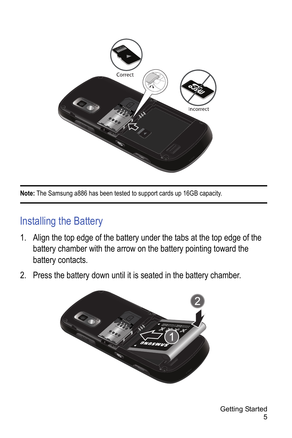 Installing the battery | Samsung A886 User Manual | Page 11 / 208