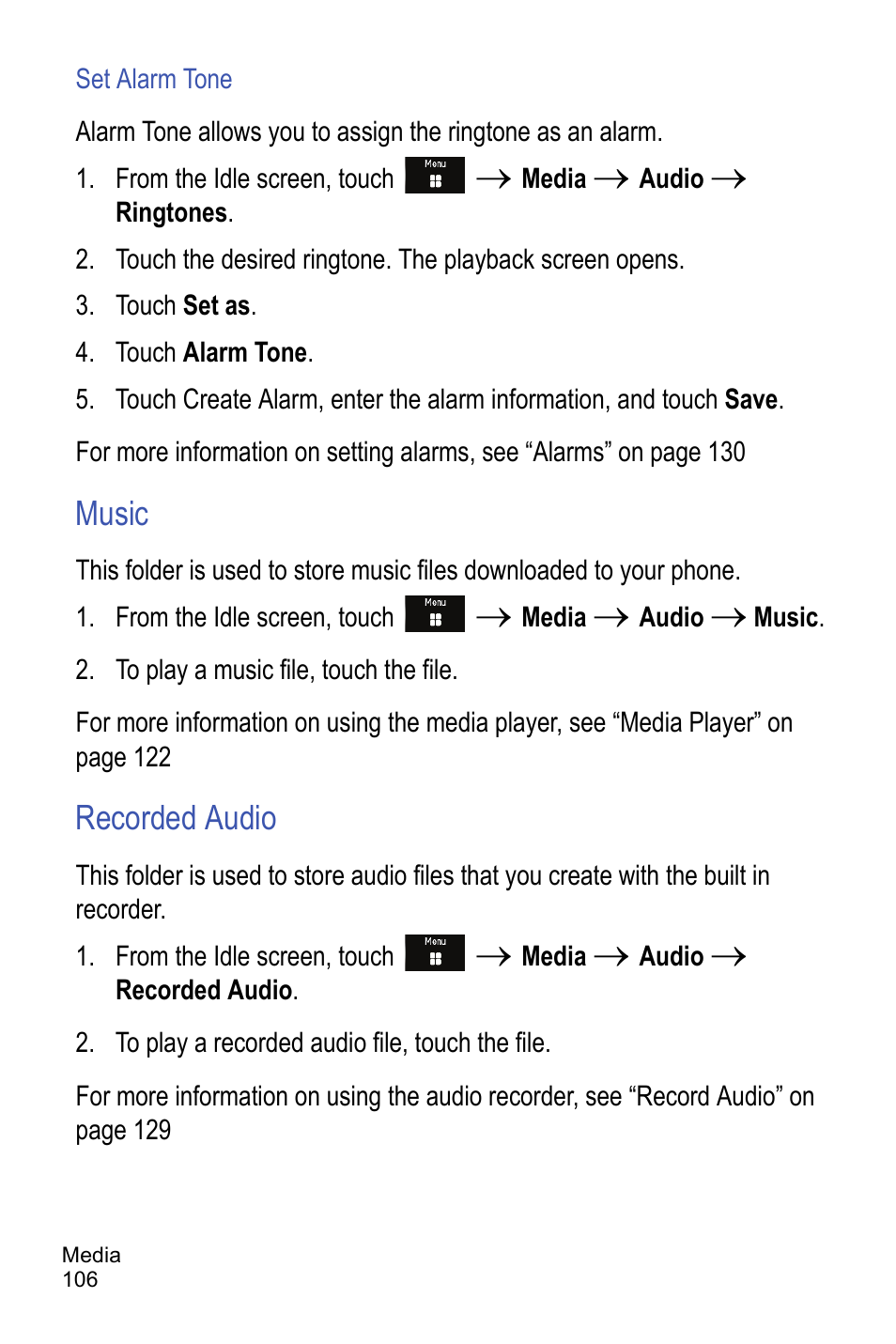 Music, Recorded audio | Samsung A886 User Manual | Page 112 / 208