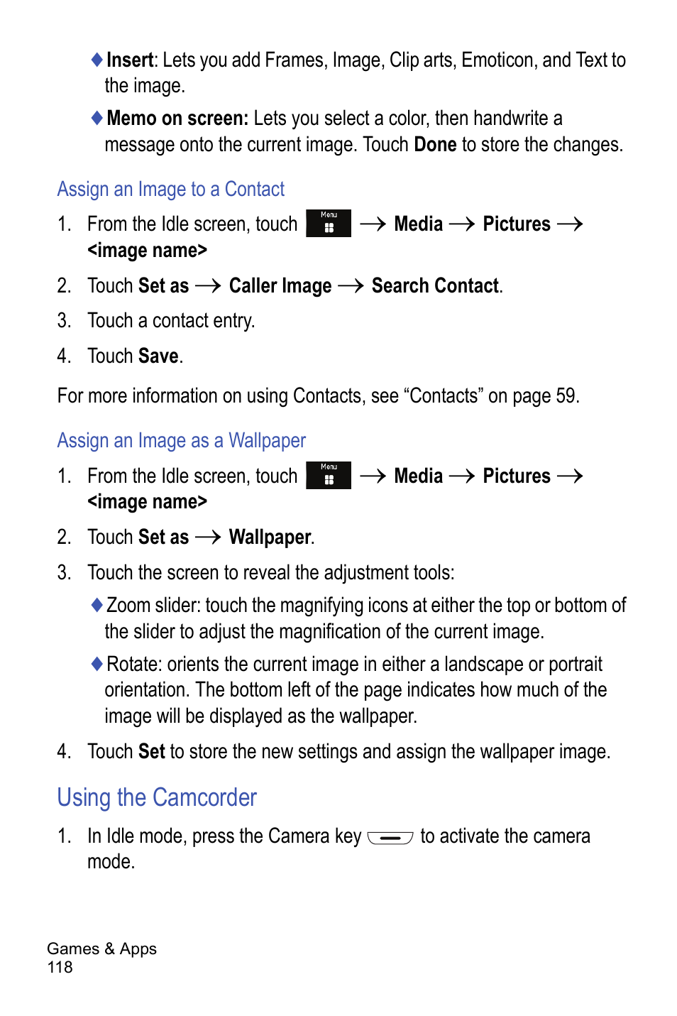 Using the camcorder | Samsung A886 User Manual | Page 124 / 208