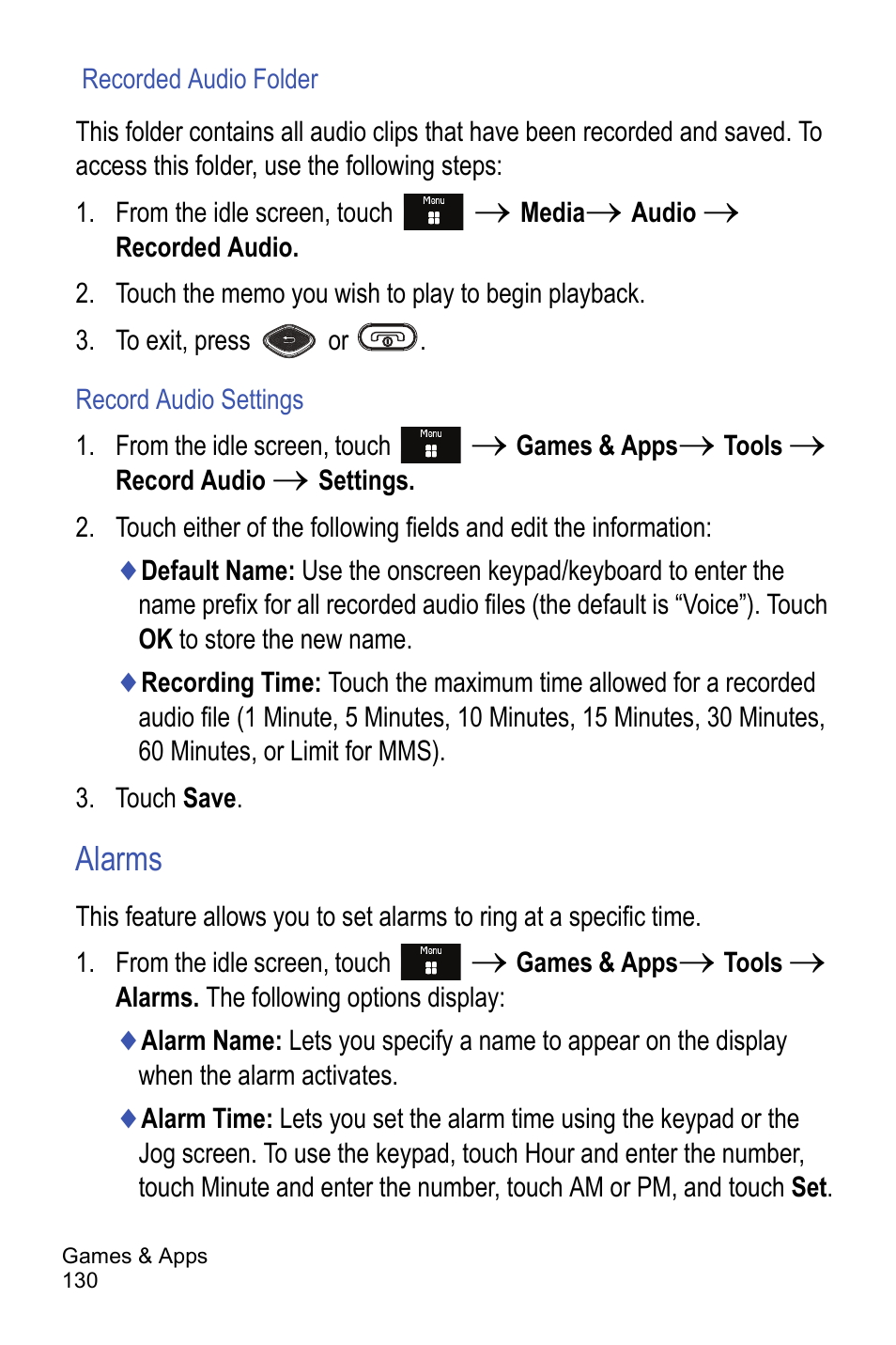 Alarms | Samsung A886 User Manual | Page 136 / 208