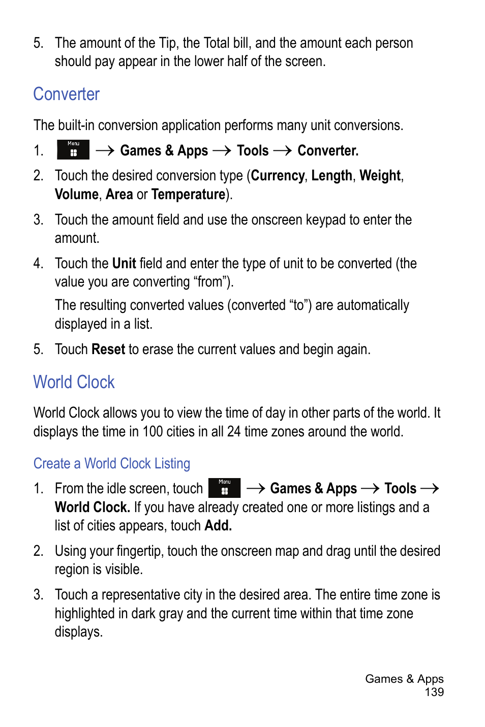 Converter, World clock | Samsung A886 User Manual | Page 145 / 208