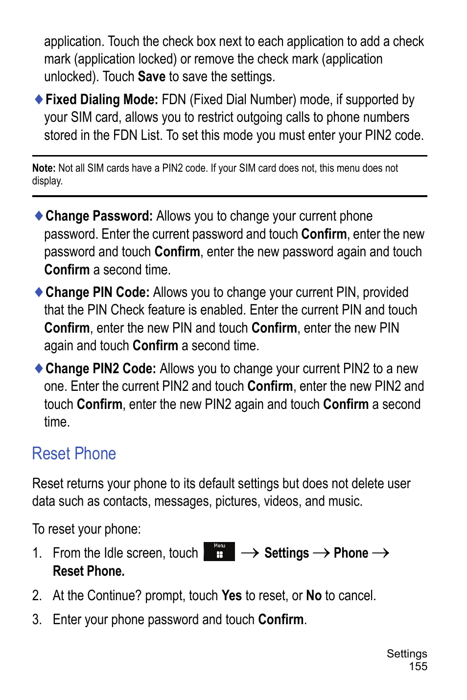 Reset phone | Samsung A886 User Manual | Page 161 / 208