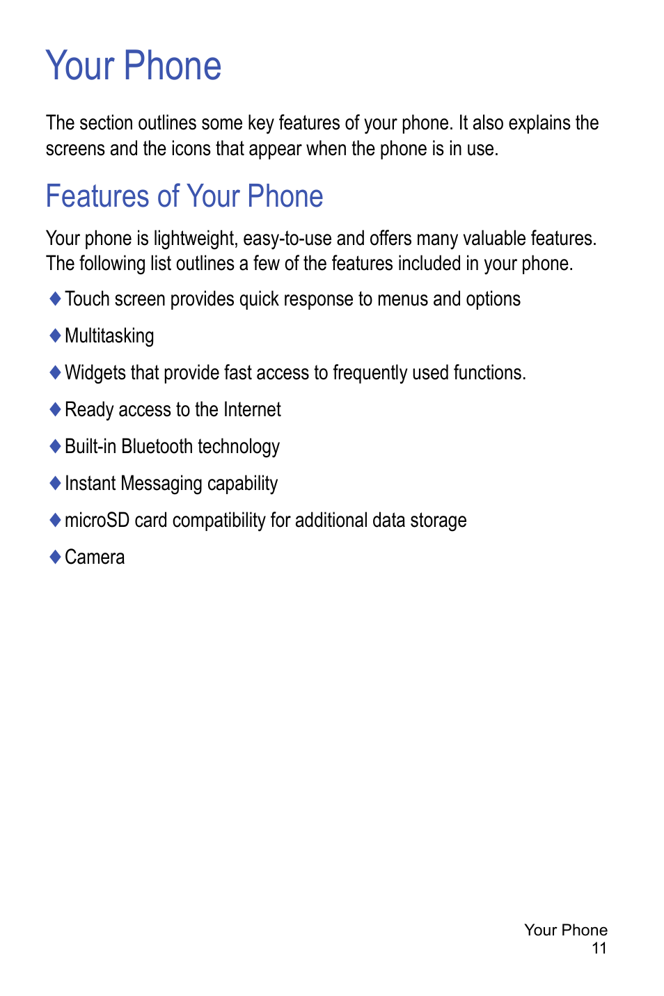 Your phone, Features of your phone | Samsung A886 User Manual | Page 17 / 208