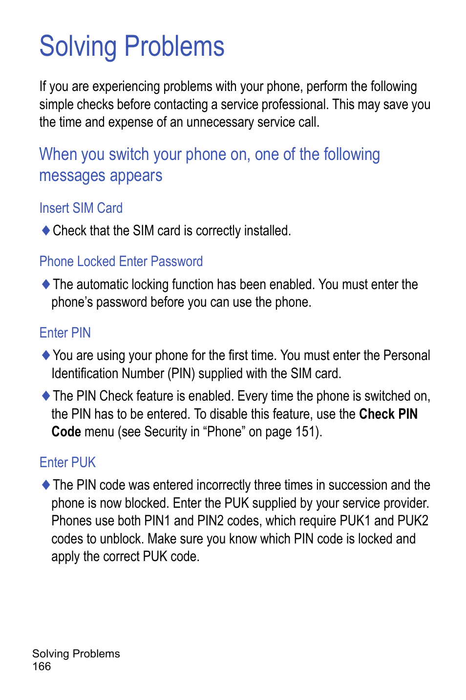 Solving problems | Samsung A886 User Manual | Page 172 / 208