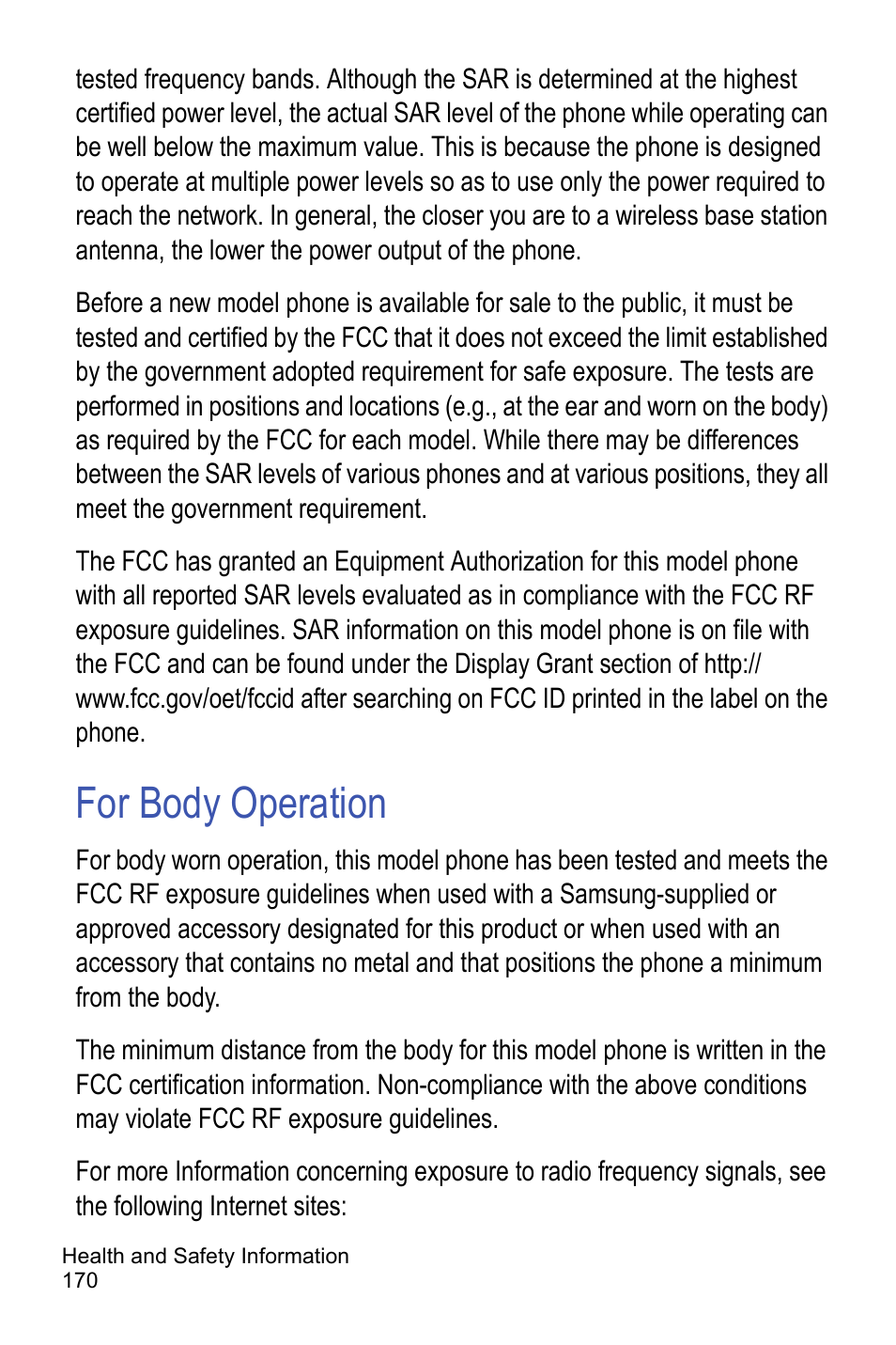 For body operation | Samsung A886 User Manual | Page 176 / 208