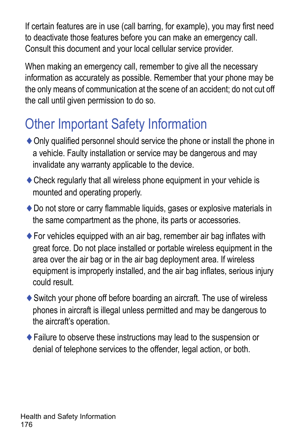 Other important safety information | Samsung A886 User Manual | Page 182 / 208