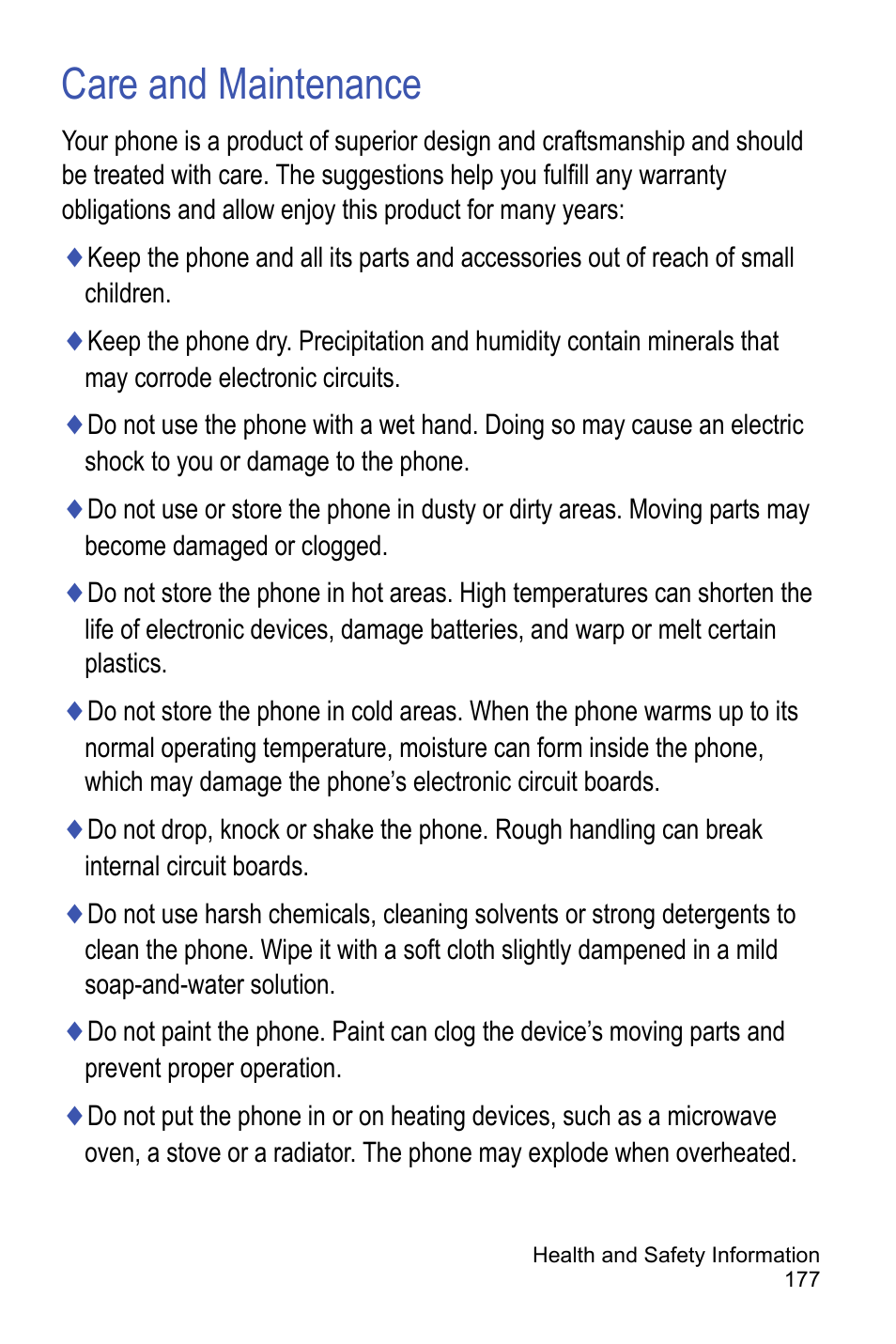 Care and maintenance | Samsung A886 User Manual | Page 183 / 208