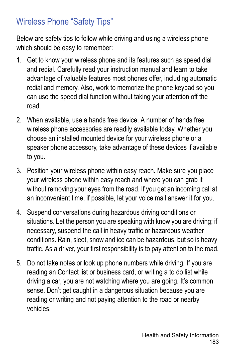 Wireless phone “safety tips | Samsung A886 User Manual | Page 189 / 208
