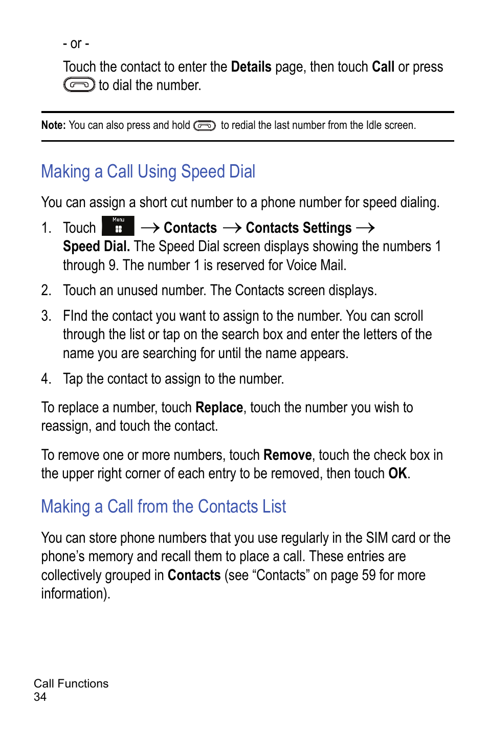 Making a call using speed dial, Making a call from the contacts list | Samsung A886 User Manual | Page 40 / 208