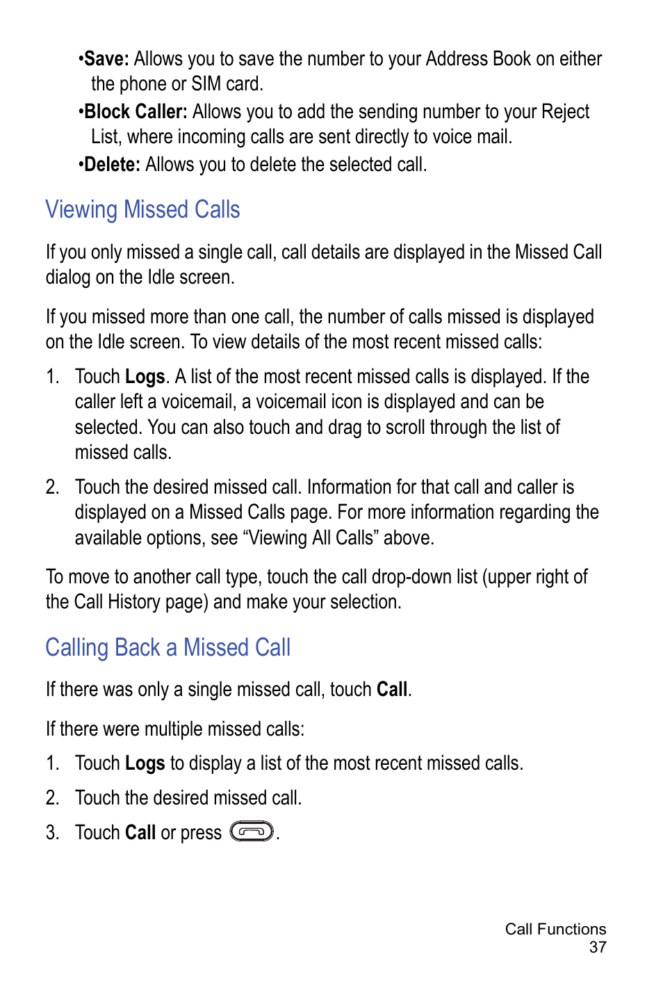 Viewing missed calls, Calling back a missed call | Samsung A886 User Manual | Page 43 / 208