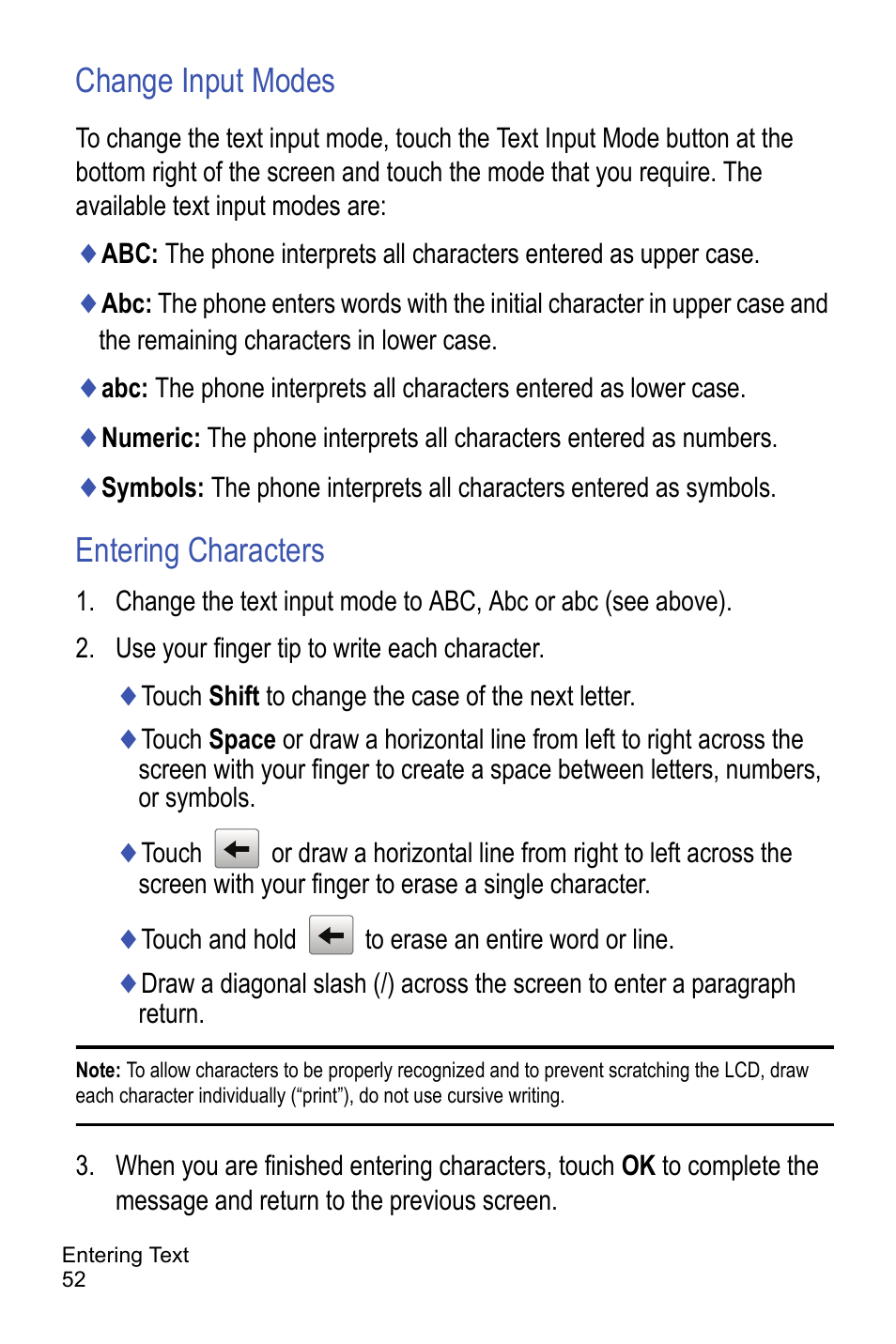 Change input modes, Entering characters | Samsung A886 User Manual | Page 58 / 208