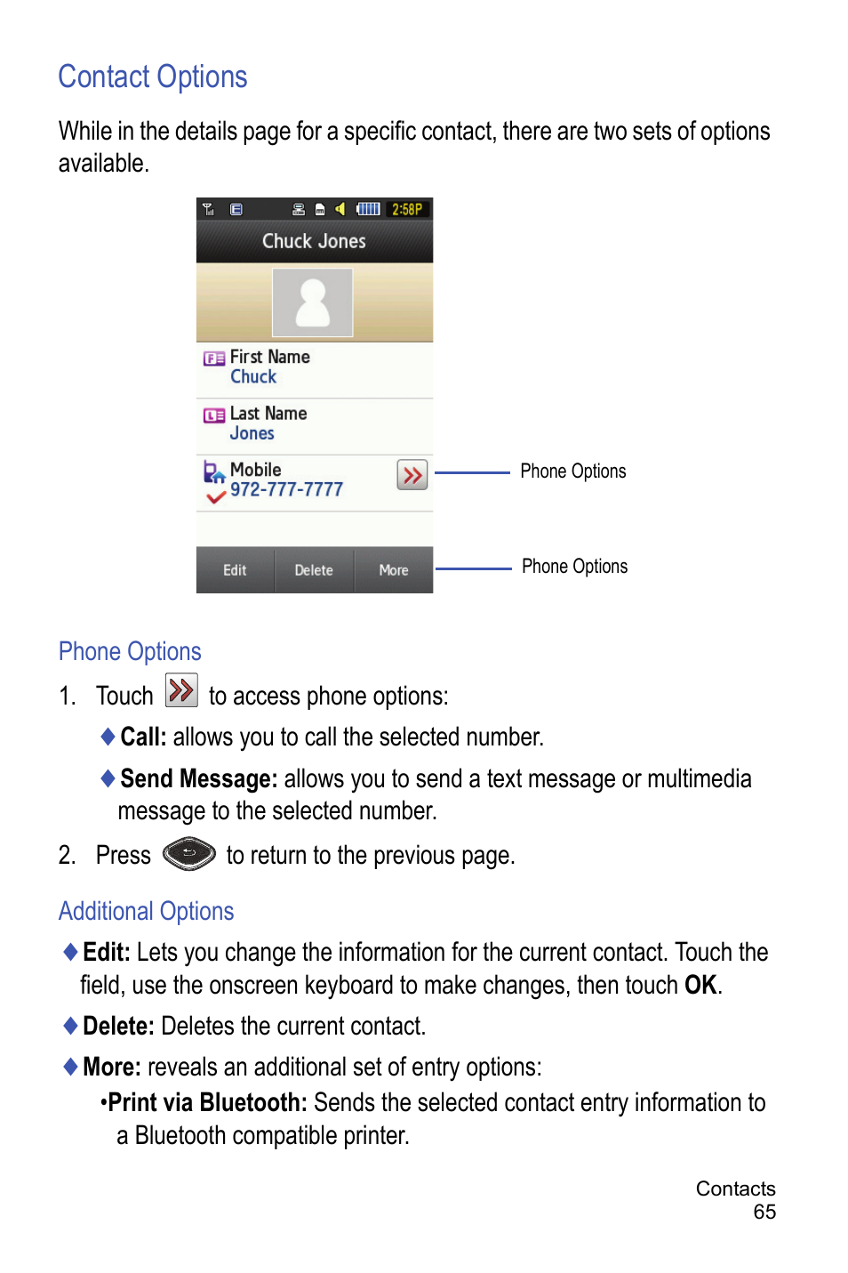 Contact options | Samsung A886 User Manual | Page 71 / 208
