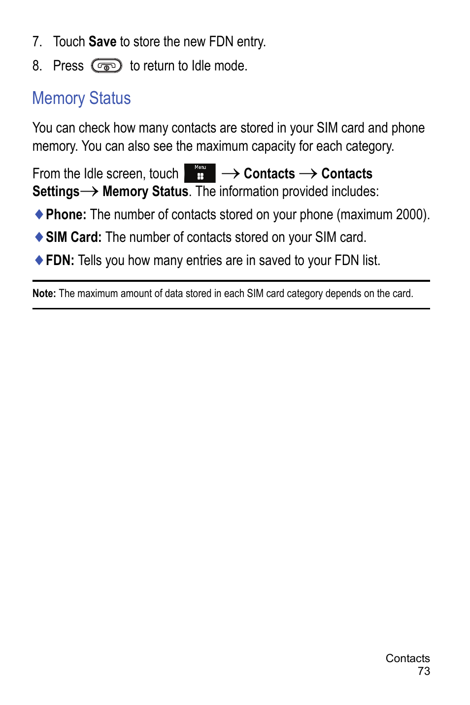 Memory status | Samsung A886 User Manual | Page 79 / 208