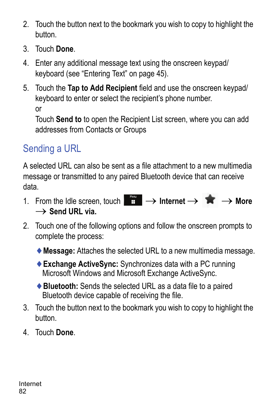 Sending a url | Samsung A886 User Manual | Page 88 / 208