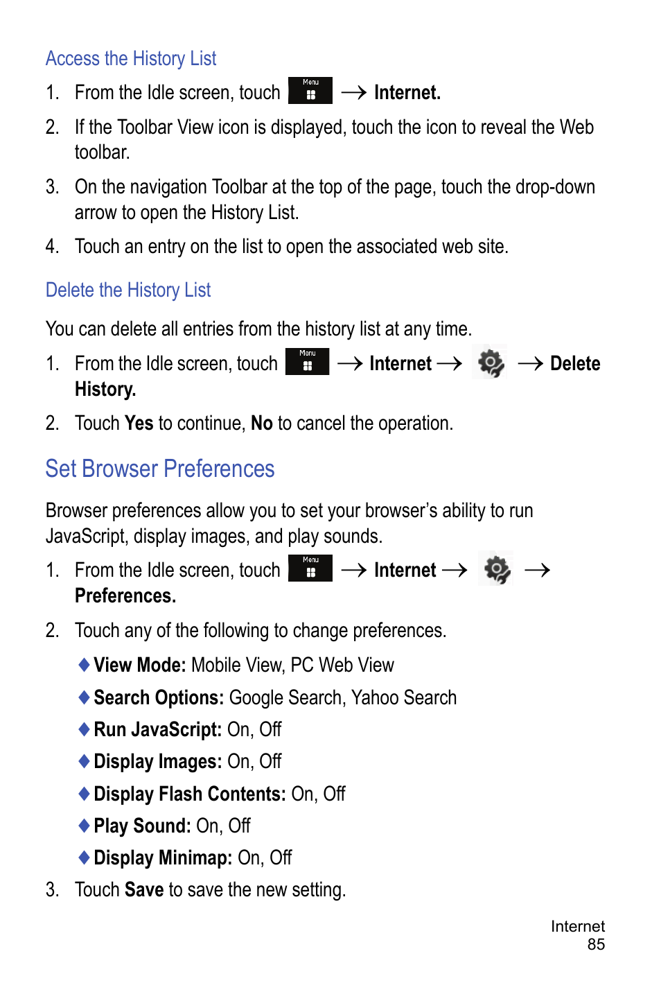 Set browser preferences | Samsung A886 User Manual | Page 91 / 208