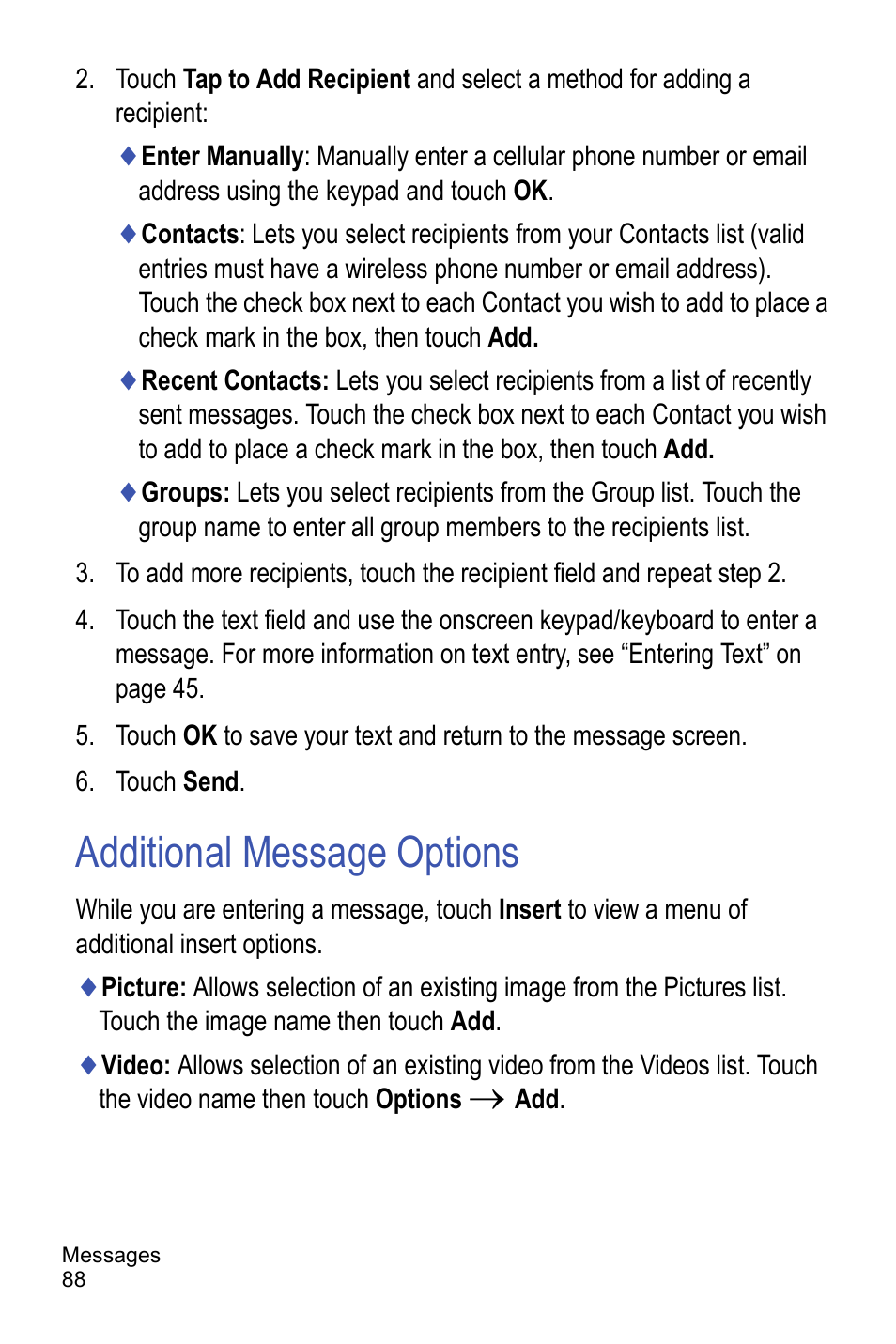 Additional message options | Samsung A886 User Manual | Page 94 / 208