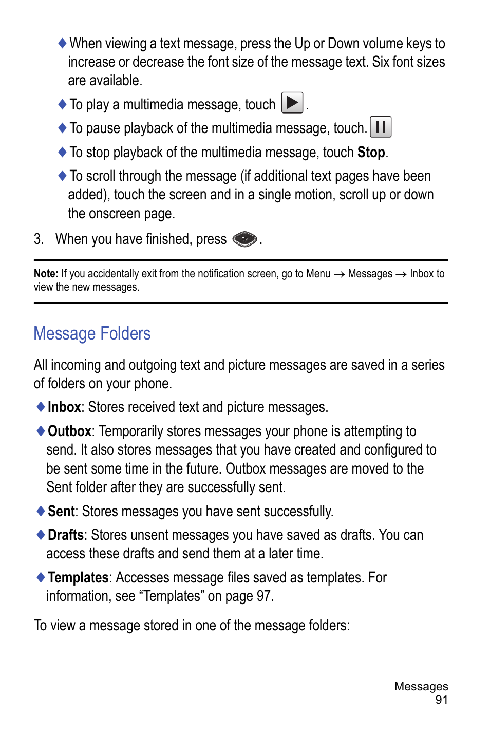 Message folders | Samsung A886 User Manual | Page 97 / 208