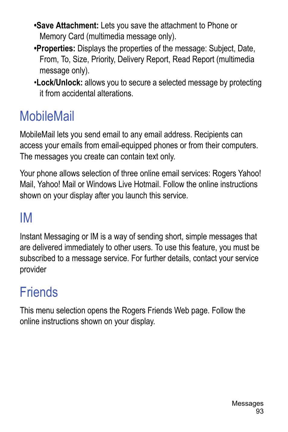 Mobilemail, Friends, Mobilemail im friends | Samsung A886 User Manual | Page 99 / 208