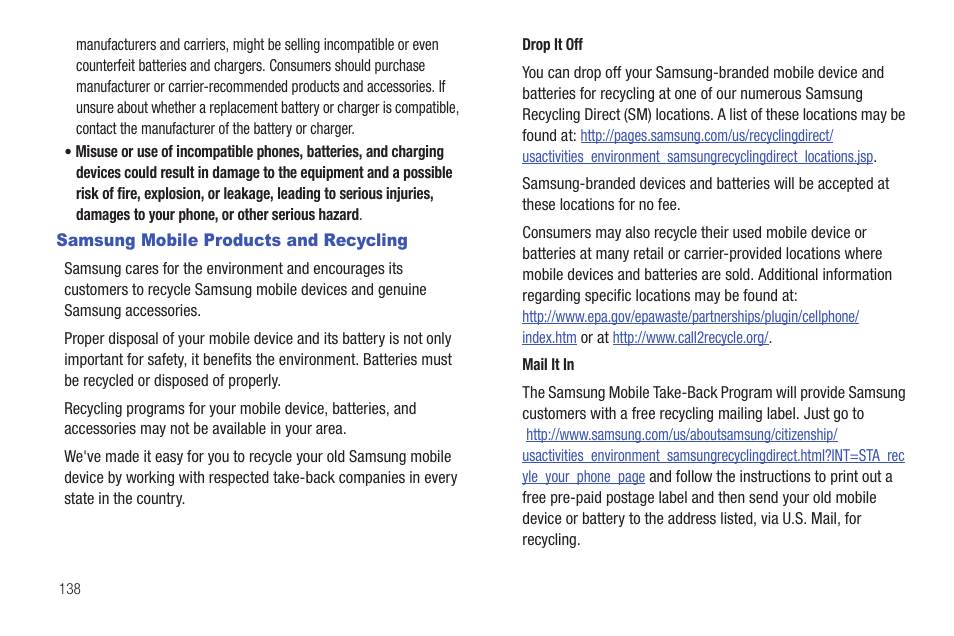 Samsung mobile products and recycling | Samsung GALAXY INDULGE GH68-32785A User Manual | Page 142 / 167