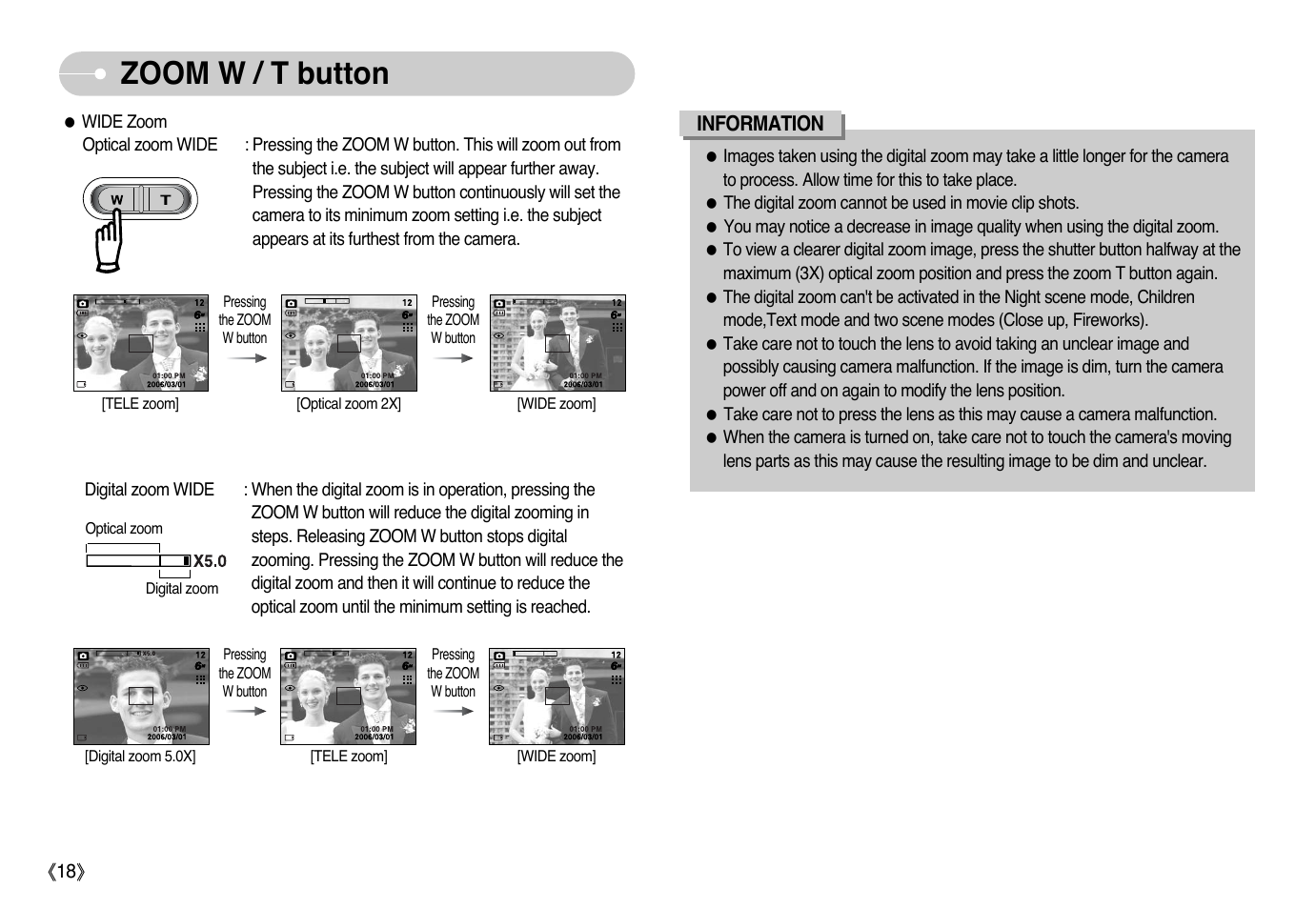 Zoom w / t button | Samsung Digimax L60 User Manual | Page 19 / 78