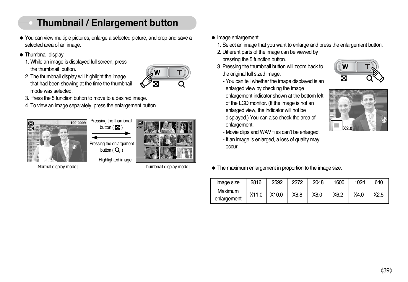 Thumbnail / enlargement button | Samsung Digimax L60 User Manual | Page 40 / 78