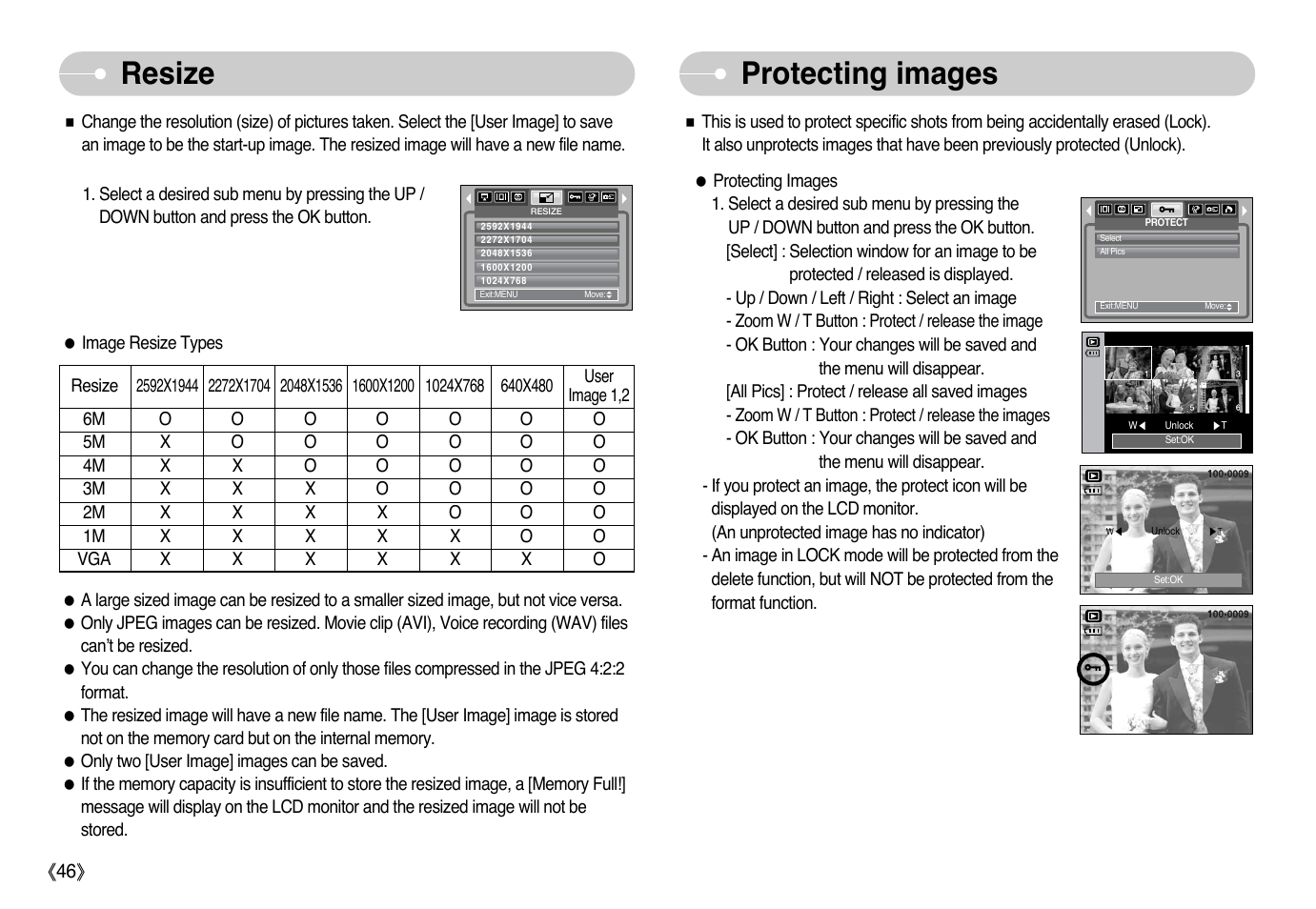 Resize protecting images | Samsung Digimax L60 User Manual | Page 47 / 78