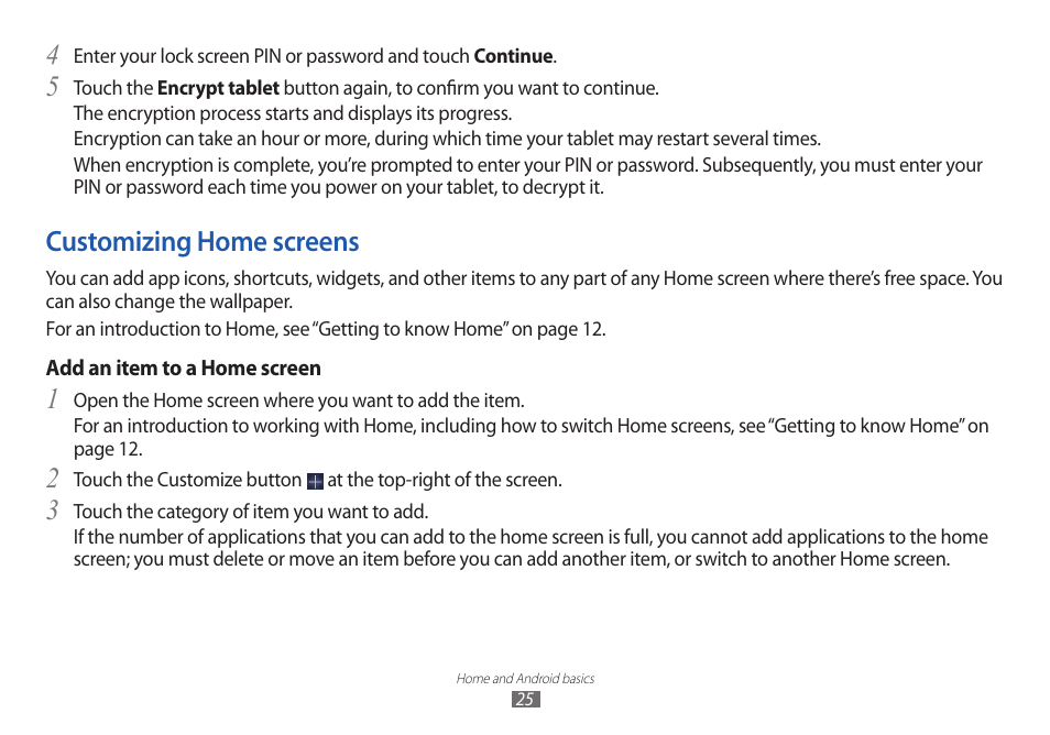 Customizing home screens | Samsung GT-P7100 User Manual | Page 25 / 108