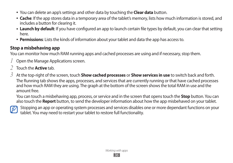 Stop a misbehaving app | Samsung GT-P7100 User Manual | Page 36 / 108