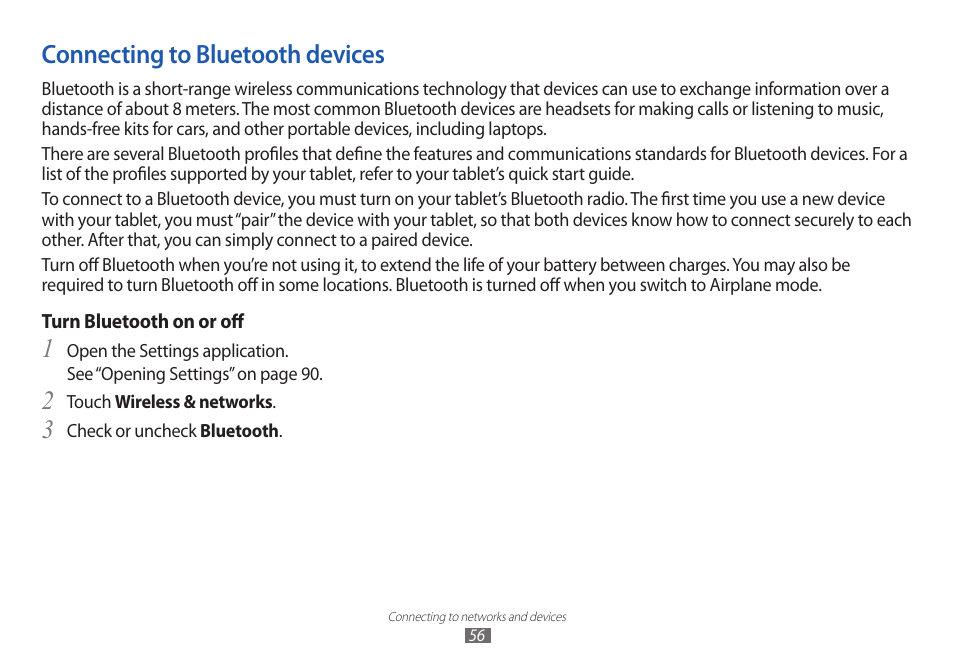 Connecting to bluetooth devices | Samsung GT-P7100 User Manual | Page 56 / 108