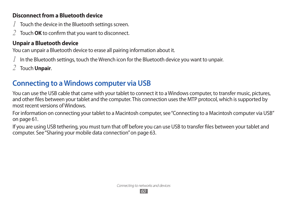 Connecting to a windows computer via usb | Samsung GT-P7100 User Manual | Page 60 / 108