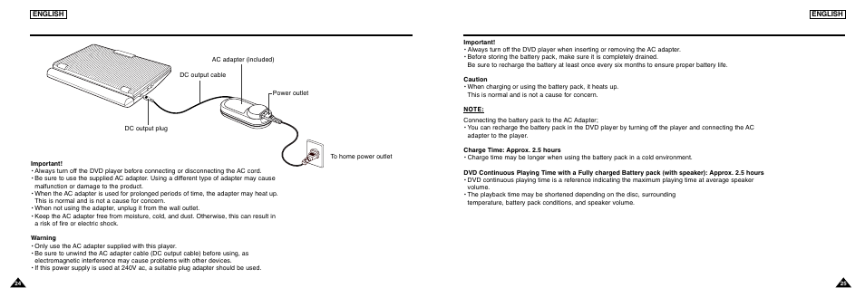 Adapter directions, Using the ac adapter | Samsung DVD-L300 User Manual | Page 13 / 33