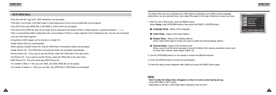 Changing setup menu, Using the setup menu, Picture cd playback | Samsung DVD-L300 User Manual | Page 25 / 33