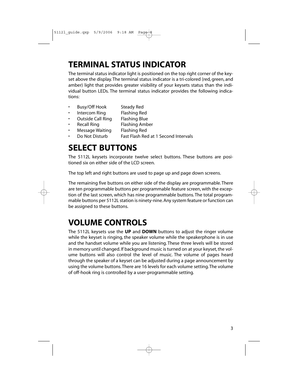 Terminal status indicator, Select buttons, Volume controls | Samsung ITP-5112L User Manual | Page 10 / 98