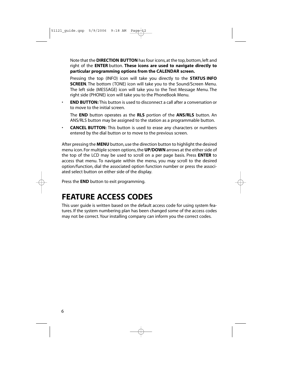 Feature access codes | Samsung ITP-5112L User Manual | Page 13 / 98