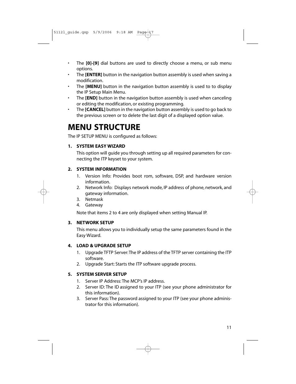 Menu structure | Samsung ITP-5112L User Manual | Page 18 / 98