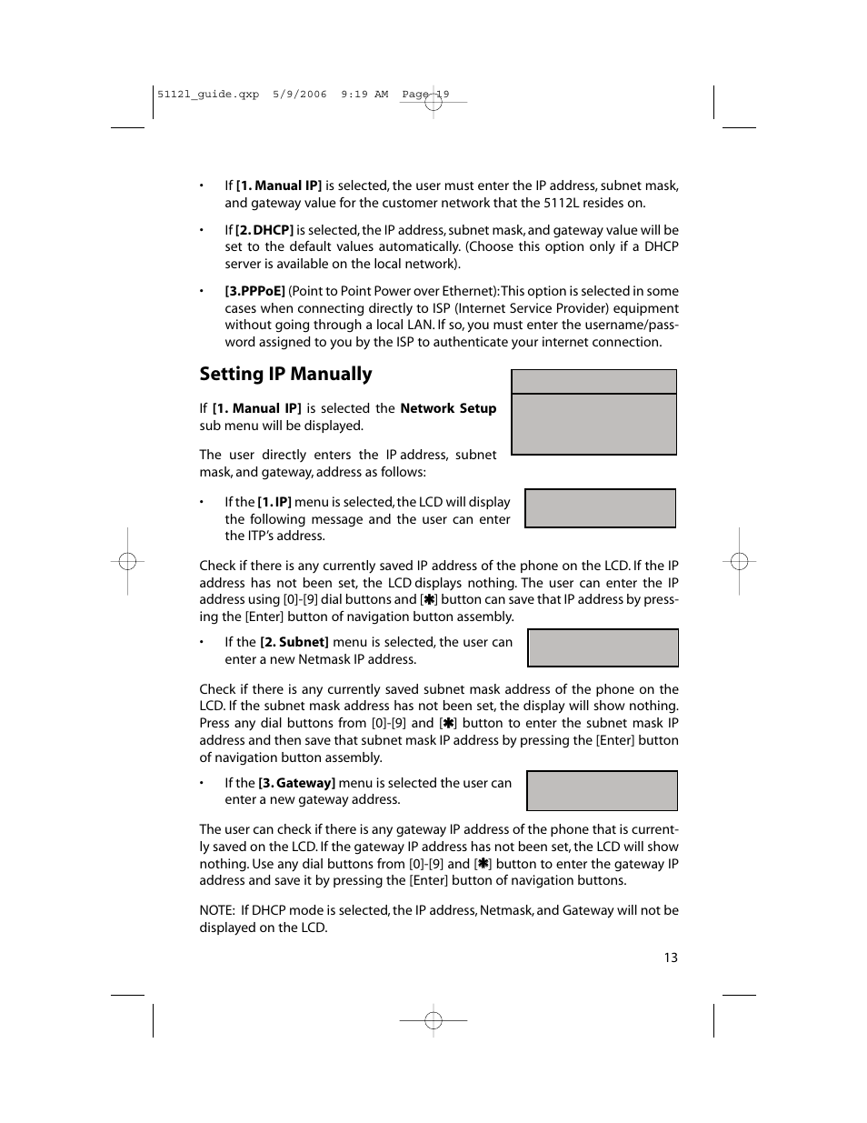 Setting ip manually | Samsung ITP-5112L User Manual | Page 20 / 98