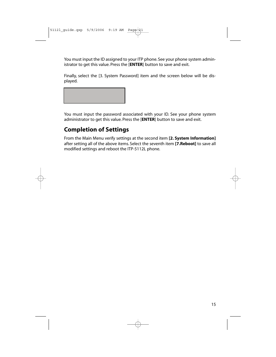 Completion of settings | Samsung ITP-5112L User Manual | Page 22 / 98