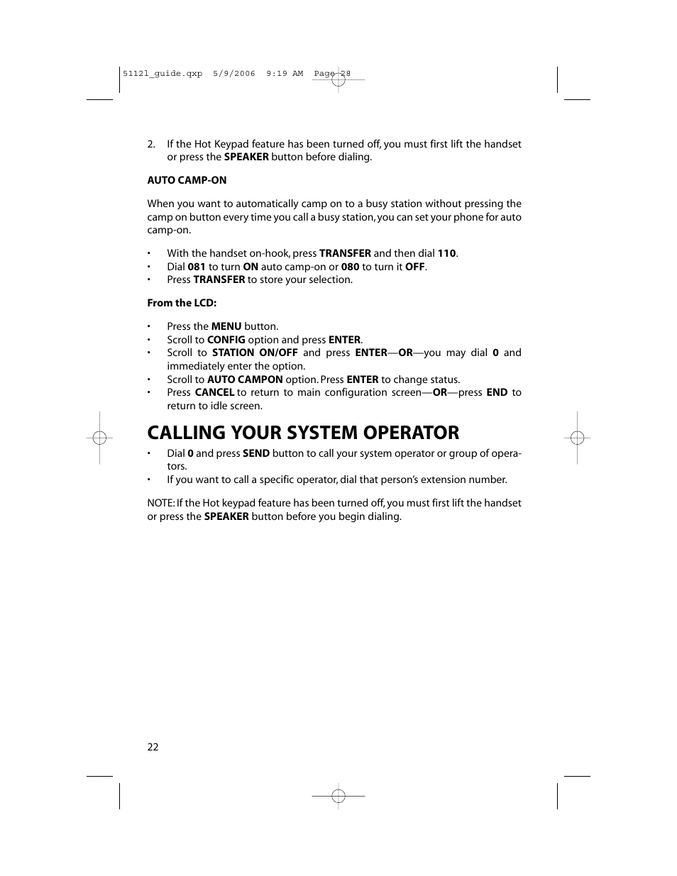 Calling your system operator | Samsung ITP-5112L User Manual | Page 29 / 98