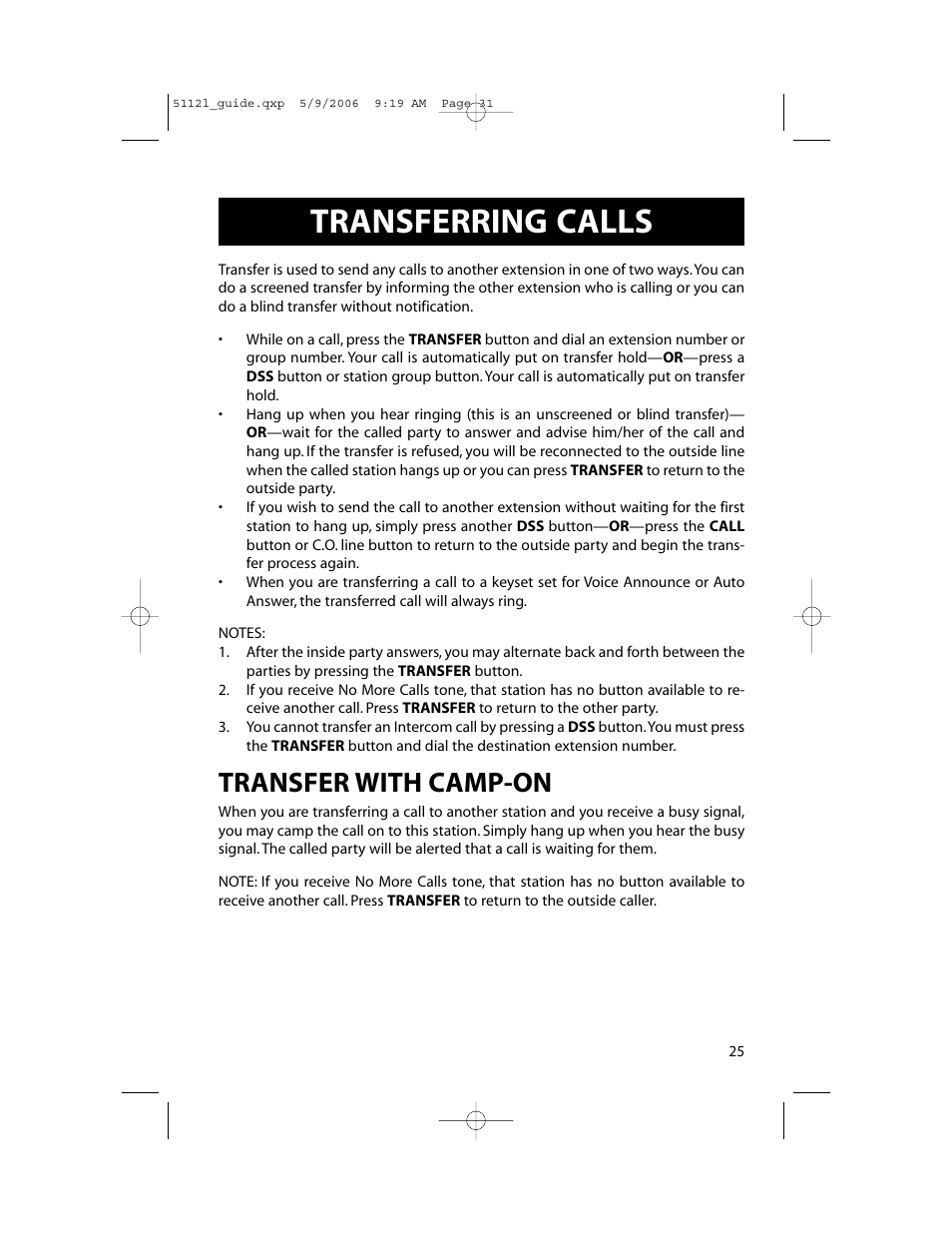 Transferring calls, Transfer with camp-on | Samsung ITP-5112L User Manual | Page 32 / 98