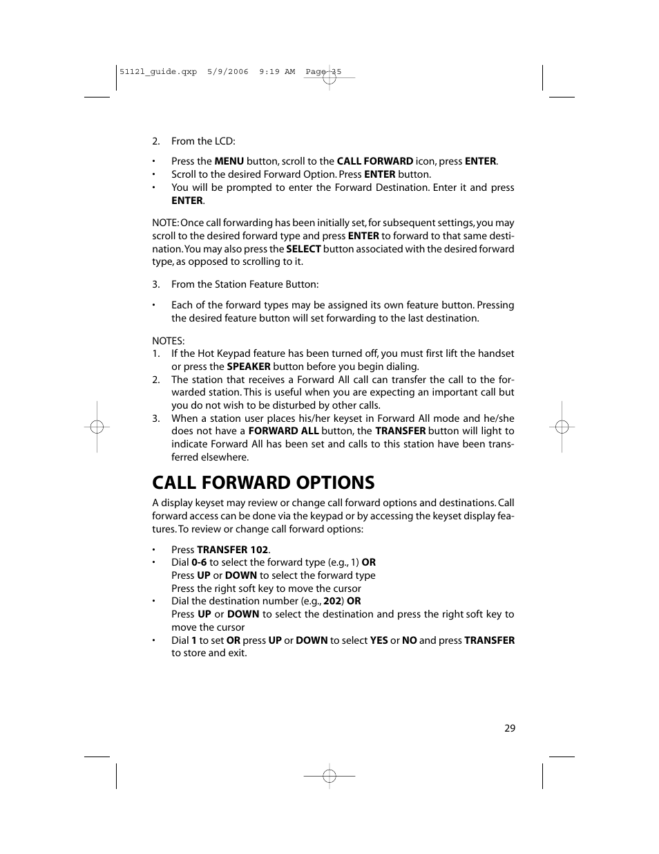 Call forward options | Samsung ITP-5112L User Manual | Page 36 / 98